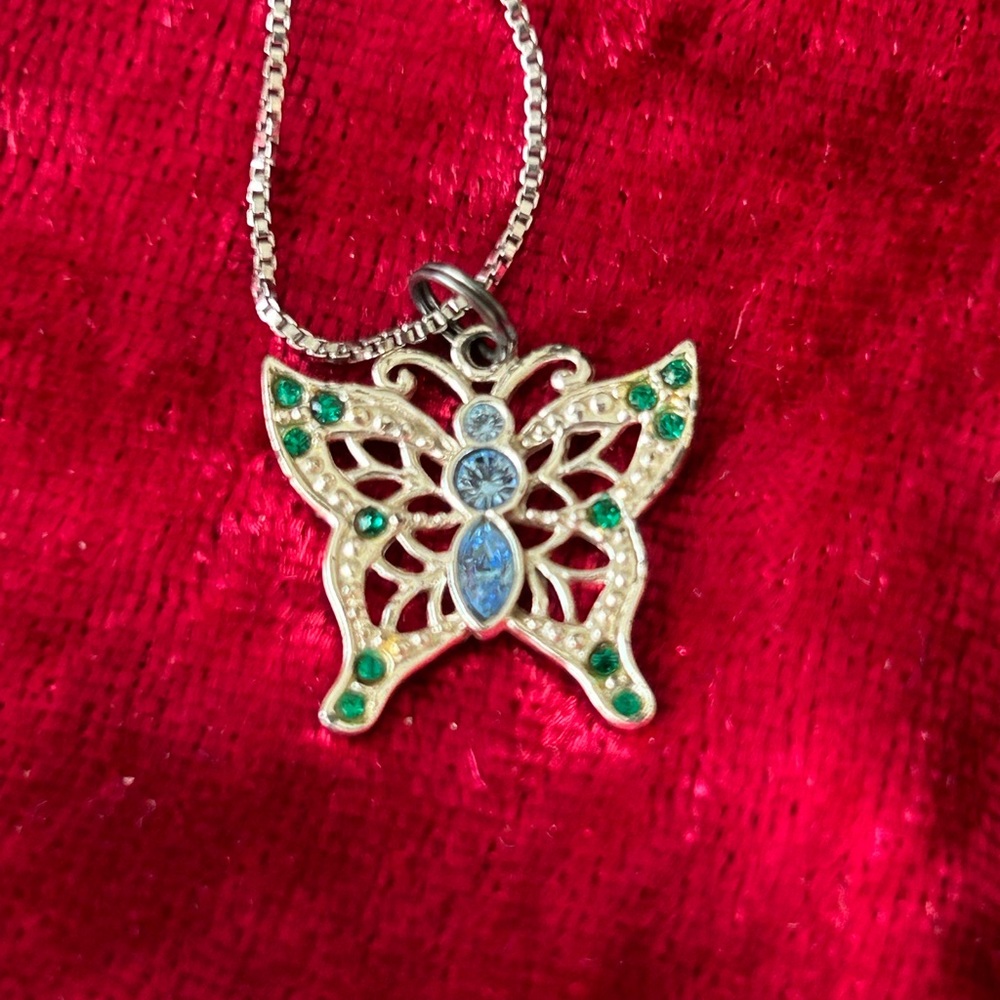 Silver Crystal Butterfly Necklace